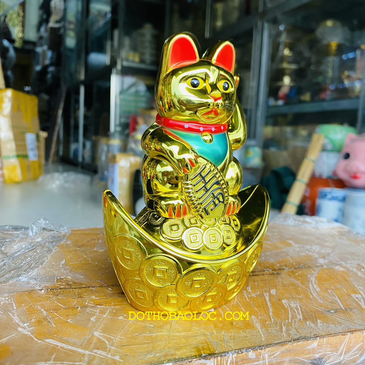 Mèo thần tài mang tại may mắn tài lộc cho gia chủ cao 13.5cm