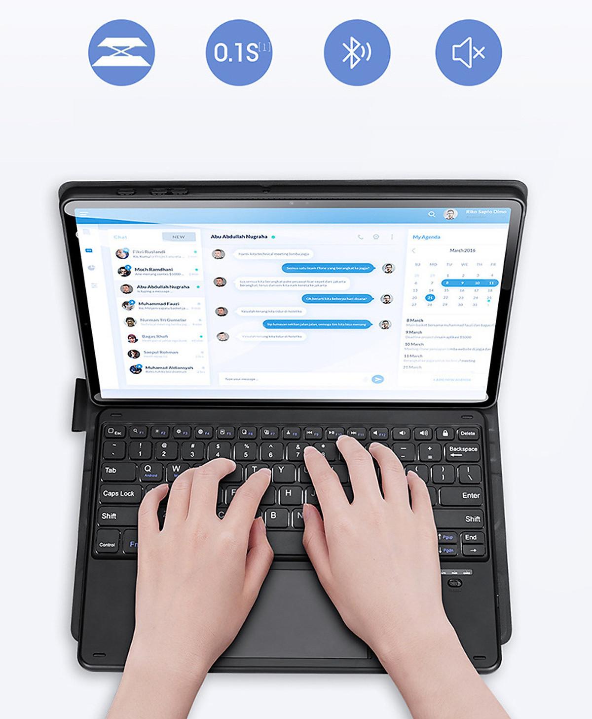 Bao da danh cho Samsung Galaxy Tab S9, Tab S9 Plus, Tab S9 FE, Tab S9 Fe Plus kèm bàn phím bluetooth có bàn di chuột TouchPad hiệu Dux Ducis - Hàng nhập khẩu