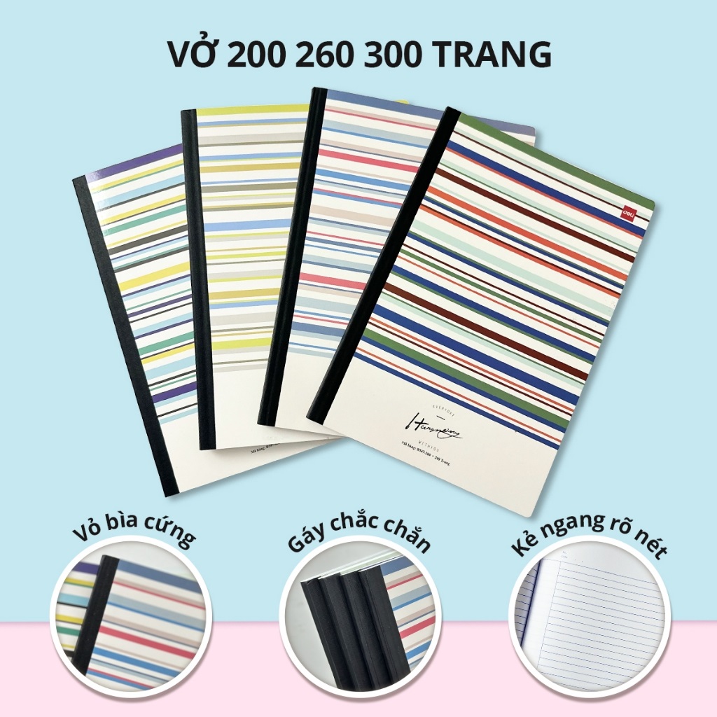 Vở kẻ ngang A4 Deli 200 trang CNB547-200 - Kích thước: 210x297mm, giấy định lượng 70gsm