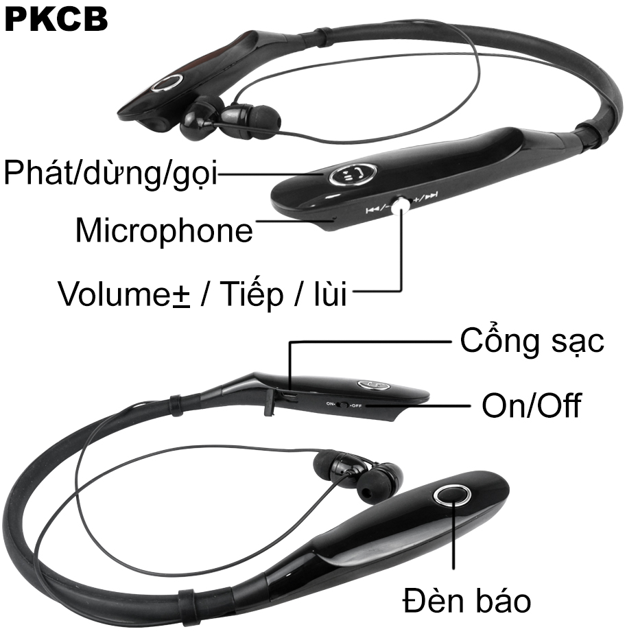 Tai Nghe Bluetooth Không Dây Pin Lâu Wireless Bluetooth Âm Thanh Cực Hay PKCB34 ĐEN - Hàng Chính Hãng