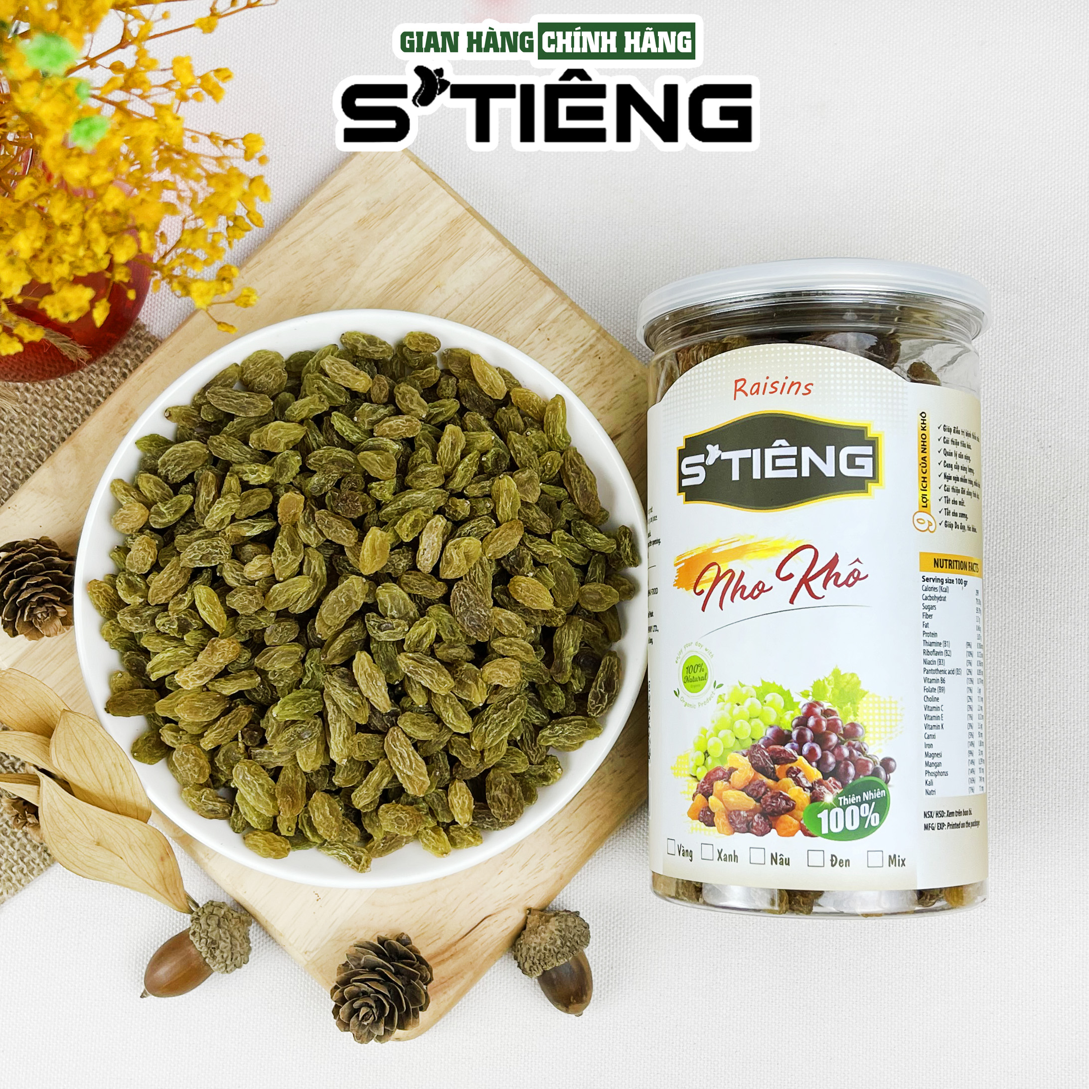 500Gr Nho Xanh Sấy Không Đường S'TIÊNG Ngon Ngọt