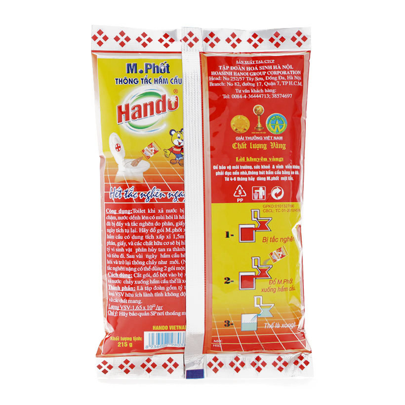 Combo 2 gói bột thông tắc hầm cầu bể phốt Hando 215Gr