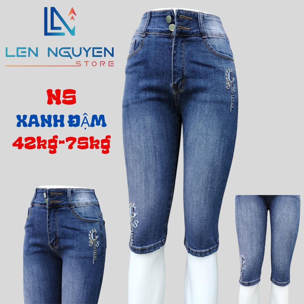 N5_Quần jean nữ, ngố 7 tất, lưng cao, quần bò nữ dáng ôm, quần rin nữ có big size, cho 42kg đến 75kg,LEN NGUYEN STORE - Xanh Đậm