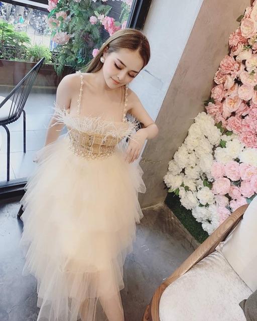 Đầm xoè 2 dây công chúa phối tua rua Cao Cấp - MS162V ( Size M/L đến 57Kg )MM MM