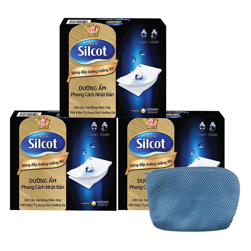 Bộ 3 Hộp Silcot Bông Đắp Dưỡng Miếng Đôi (40 Miếng/Hộp) - Tặng Túi Đựng Đồ Đa Năng Màu Ngẫu Nhiên