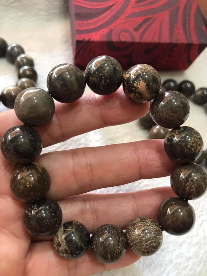 Vòng Gỗ Hóa Thạch Nam Đeo Tay Rất Đẹp Hiếm có hàng size 14mm Vòng size 14ly gồm 14 hạt vào cung nam đeo được hết ạ Màu Nâu Đậm Vân Gỗ Tự Nhiên Nam đeo Đẹp Sang Tay tốt rẻ ạ
