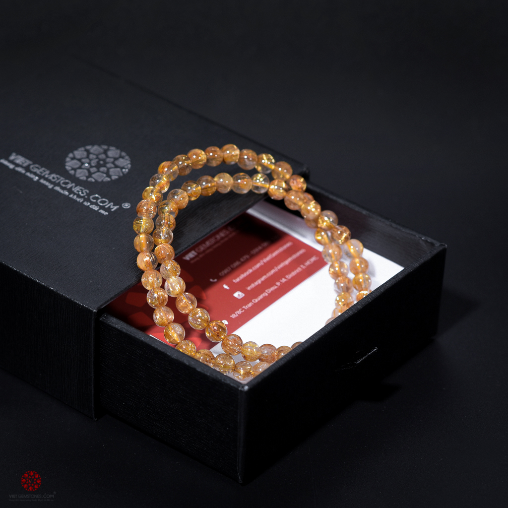 Vòng tay đá thạch anh tóc vàng 6mm chuẩn cao cấp quấn 2 lines - Hợp mệnh Thổ, Kim