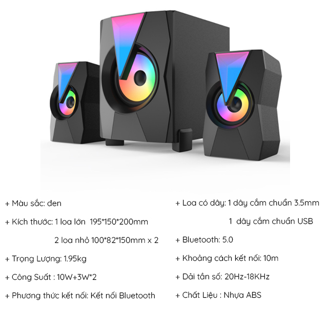 Loa Bluetooth 2.1 Để Bàn Công Suất Lớn FT-K9 Thiết Kế Hiện Đại Có Đèn Led RGB Nổi Bật Dùng Cho Tivi Máy Vi Tính PC Laptop + Tặng tai nghe chụp tai cao cấp