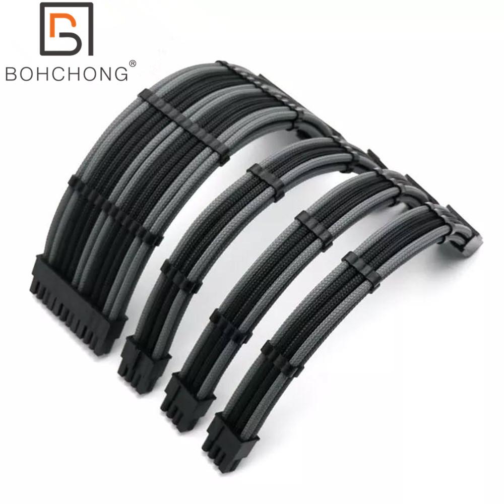 Bộ dụng cụ cáp mở rộng công suất cơ bản 180 độ 4mm PET 1PCS ATX 24PIN 1PCS EPS CPU 8PIN 2PCS PCI-E GPU 8PIN 6 2Pin Connector 6Pin