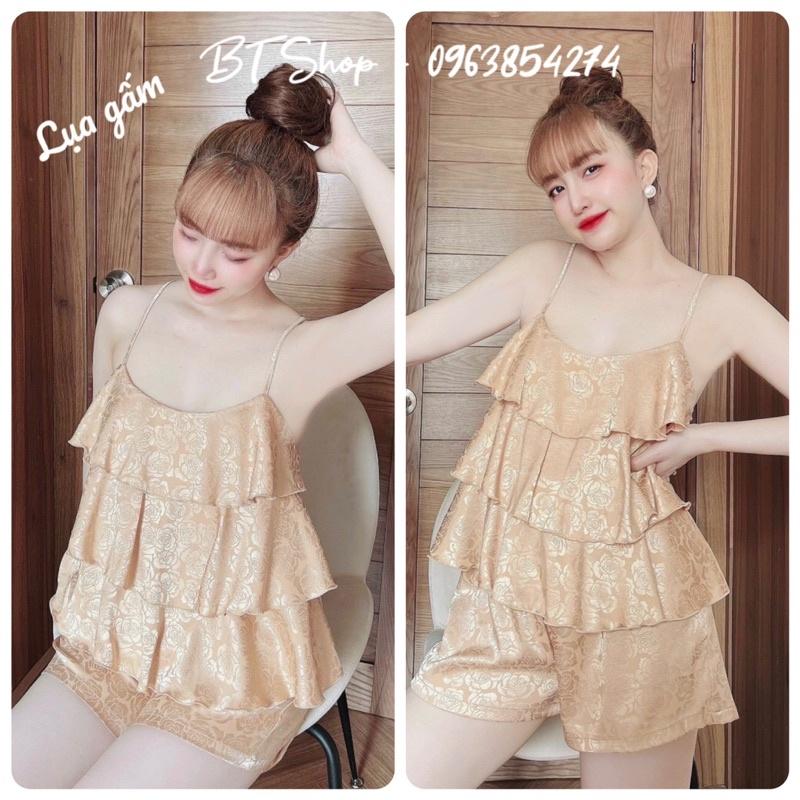 Đồ ngủ mặc nhà lụa gấm bèo tầng màu trơn freesize 42-57kg