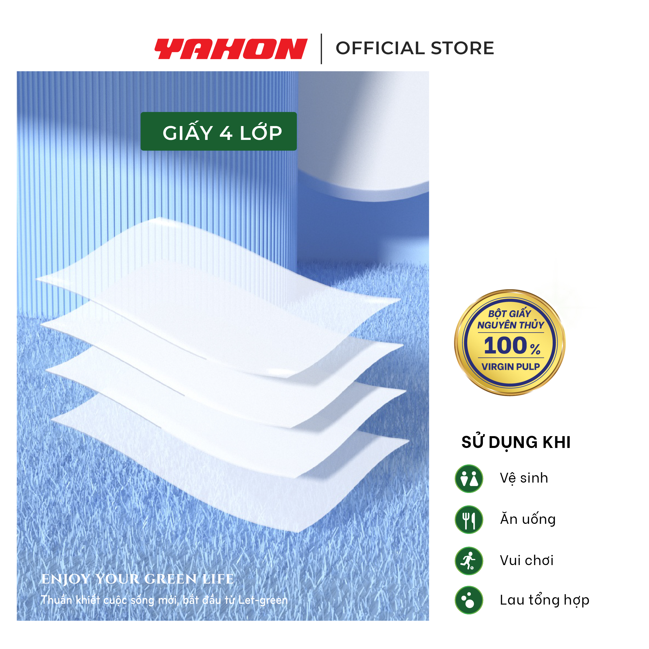 Khăn Giấy Lụa 4 Lớp LET-GREEN 100 Tờ/Hộp, 4 Lớp/Tờ | 100% Bột Giấy Nguyên Thủy