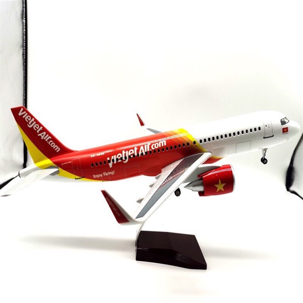 Mô hình máy bay Vietjet Air 47 cm airbus có đèn led bánh xe cao cấp