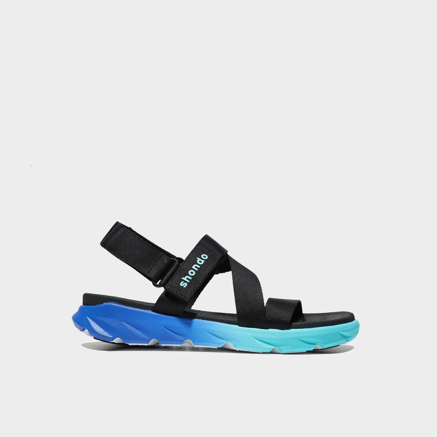 Giày sandal Shondo nam nữ đi học đế bằng ombre đế 2 màu xanh dương xanh nhạt quai đen F6S3310