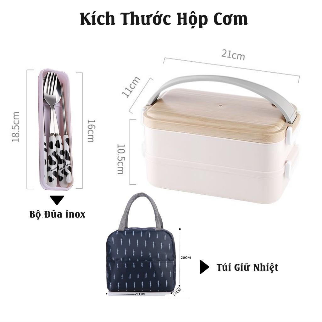 Hộp Đựng Cơm Và Thức Ăn 2 Tầng Kèm Túi Và Bộ Đũa Thía Inox Có Hộp Đựng