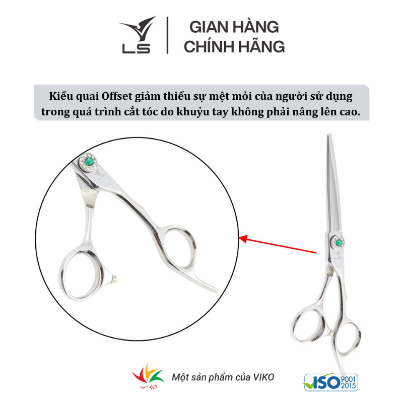 Kéo cắt tóc LS lưỡi thẳng quai offset vênh đỡ ngón cố định FA73/6.0