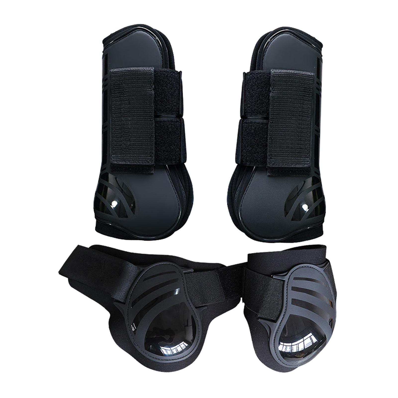4Pcs Horse Front Rear Hind Leg Boots, Equine Tendon Fetlock Protect Black XL