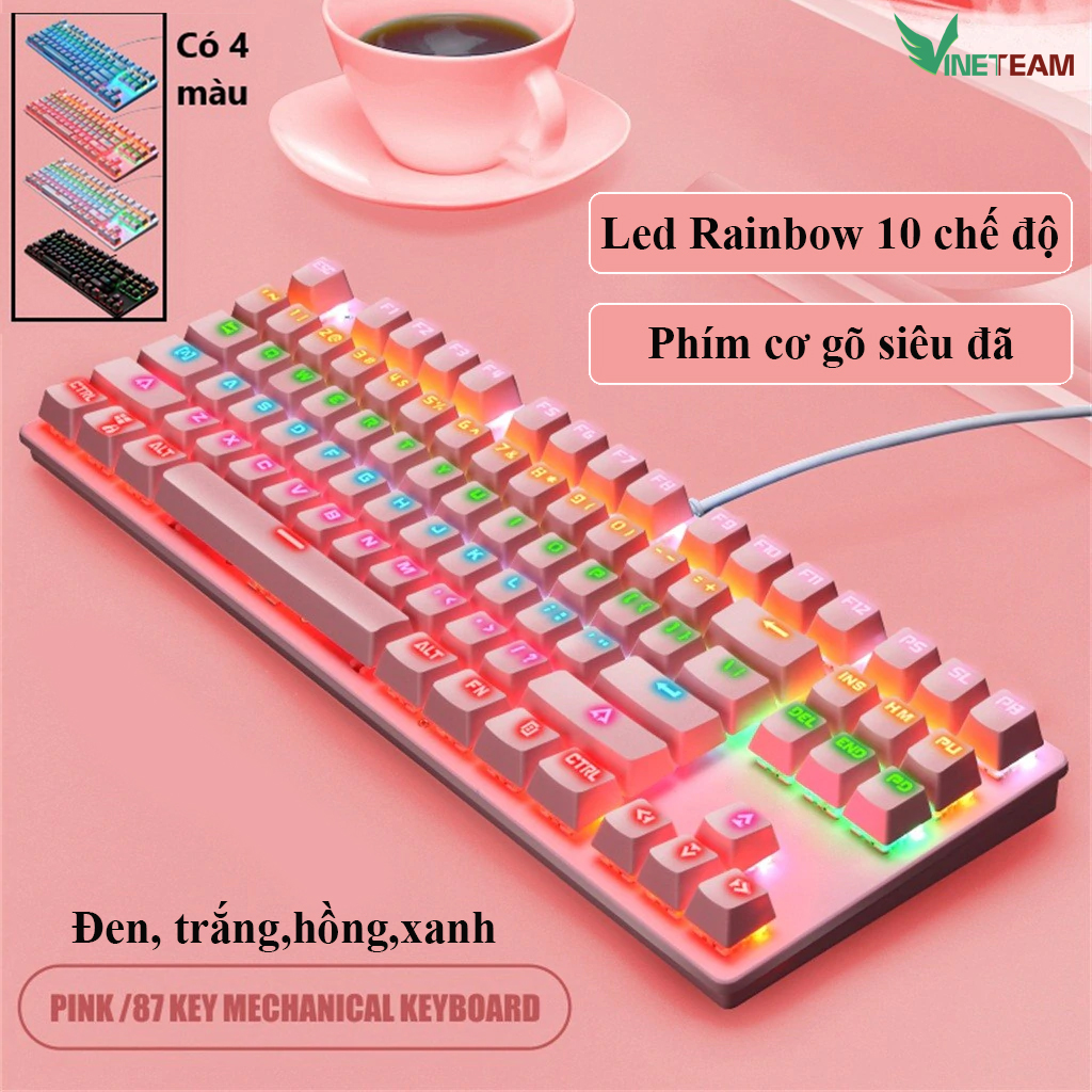 Bàn Phím Cơ Máy Tính 87 Phím VINETTEAM K550 Led Đổi Màu Nhiểu Chế Độ Khác Nhau, Blue Switch Chơi Game Dùng Văn Phòng Cực Đã - hàng nhập khẩu