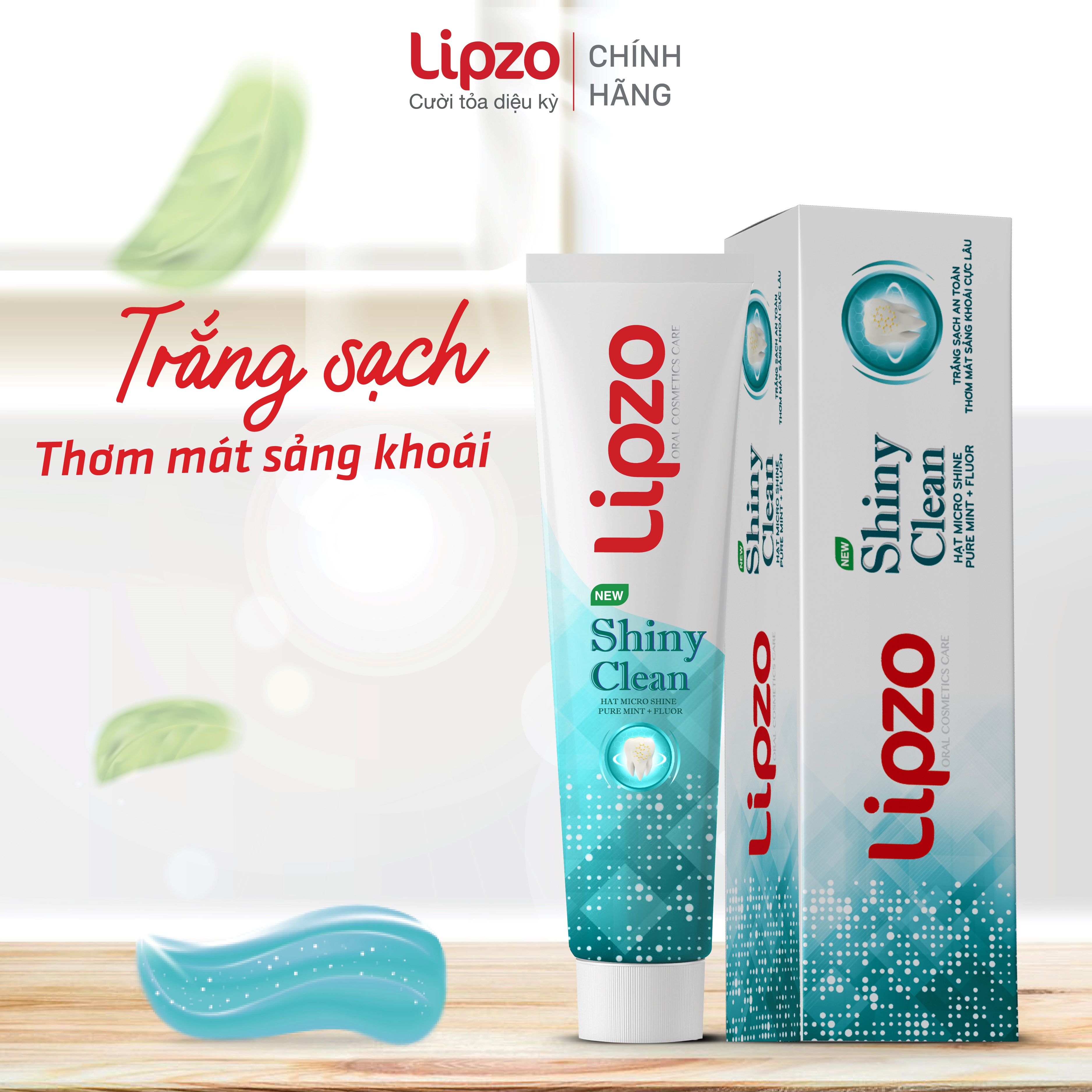 Kem Đánh Răng Lipzo Shiny Clean Vị The Mát Diệt Khuẩn 185g Khử Mùi, Không Bào Mòn Men Răng Từ Khoáng Chất Vỏ Sò