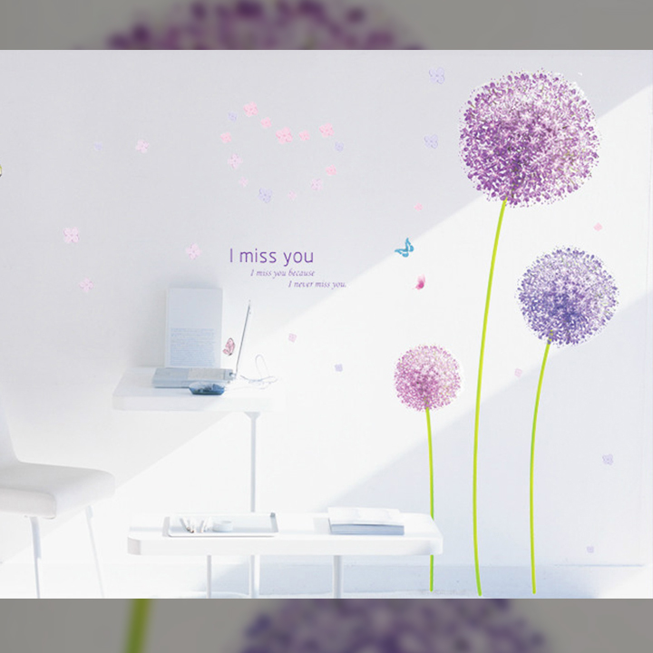 Decal dán tường hoa bồ công anh tím am9011