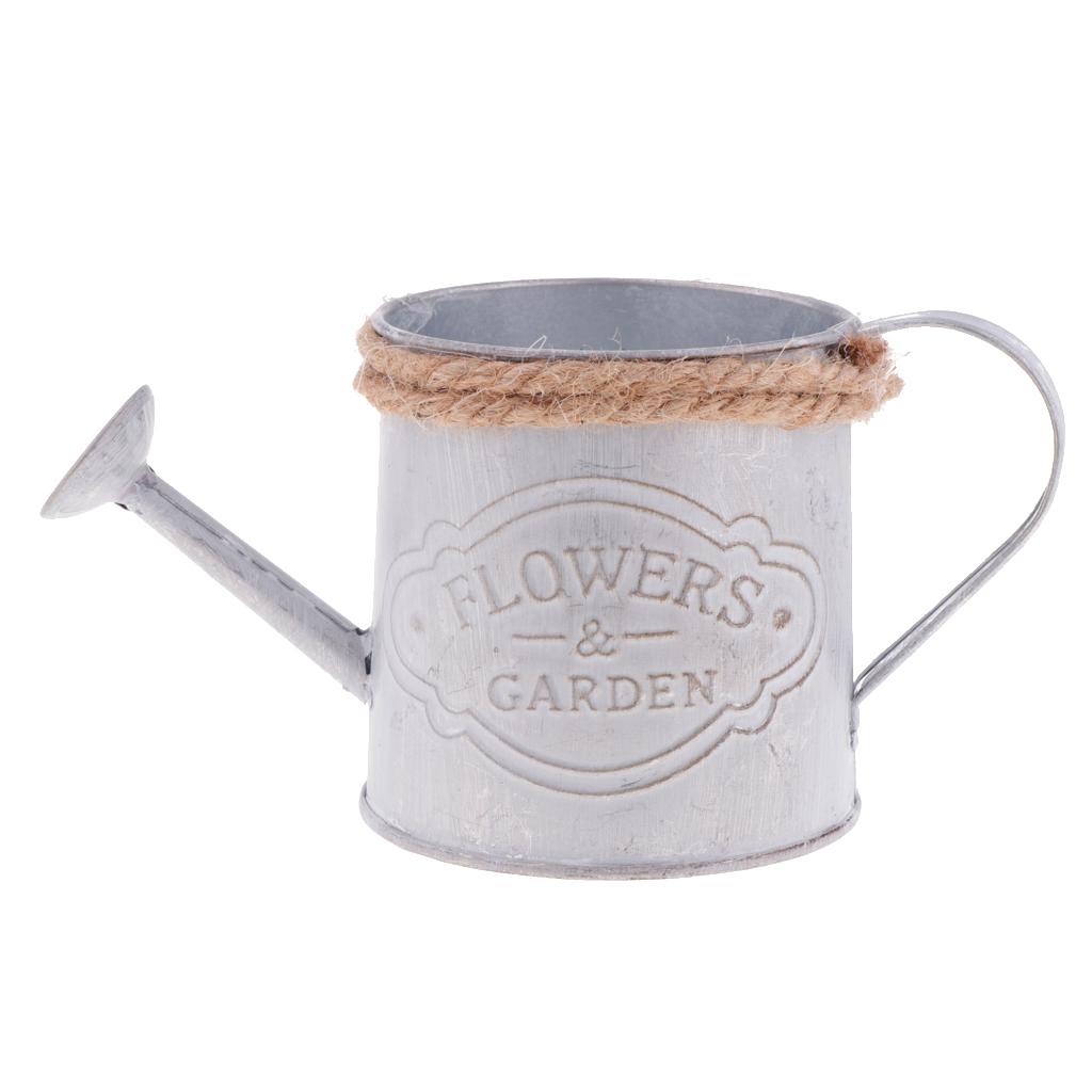 Watering Kettle Shaped Metal Flower Plant Bucket Pot Garden Decor