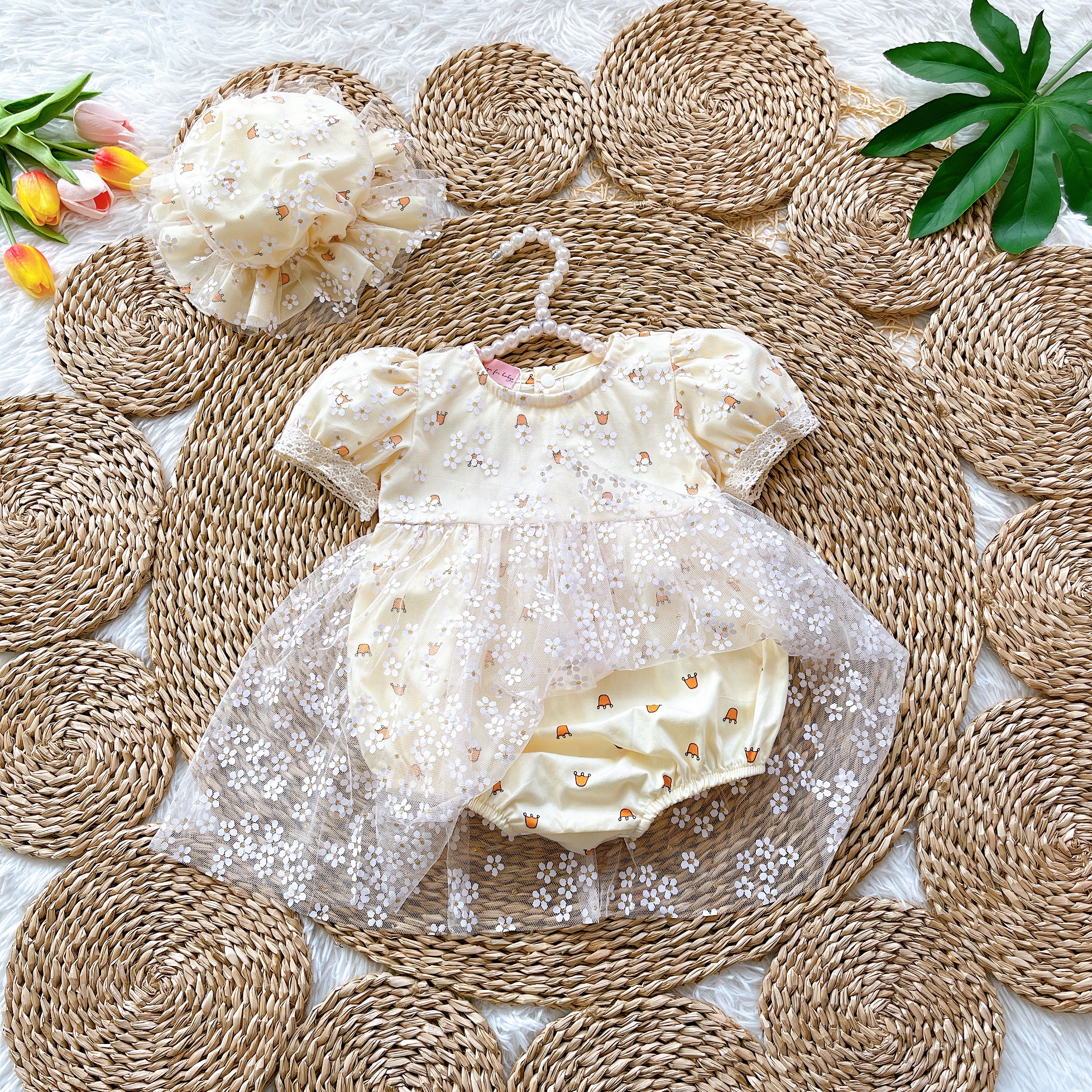 Body Váy Hoạ Tiết Vương Miện Cho Bé Gái 4 Đến 12kg, Chất Thô Hàn Cho Bé