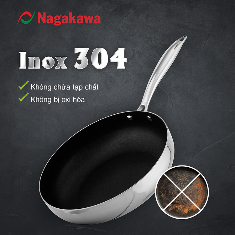 Chảo chống dính inox đa lớp toàn phần Nagakawa Natsu NAG2603 (26cm) - Dùng trên mọi loại bếp - Hàng chính hãng