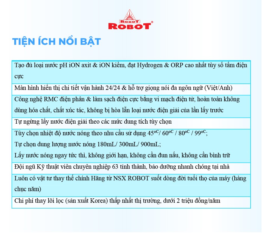 Máy Lọc Nước Điện Giải Ion Kiềm ROBOT IonKing 711 Chế Độ Nóng Nguội Lạnh 7 Tấm Điện Cực Titanium Phủ Platinum - Hàng Chính Hãng