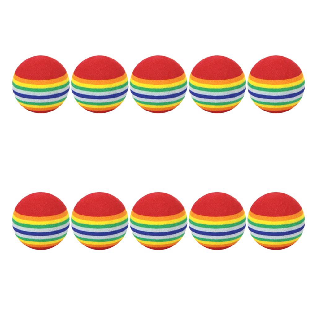 10Pcs EVA Foam Golf Balls Rainbow Stripe Swing Practice Training Aids Sports
