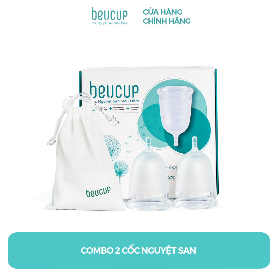 COMBO 2 bộ sản phẩm Cốc Nguyệt San BeU Cup TẶNG 1 hộp dung dịch vệ sinh BeU Care, chuẩn FDA HOA KỲ, 100% silicone Y Tế WACKER ĐỨC, HÀNG CHÍNH HÃNG