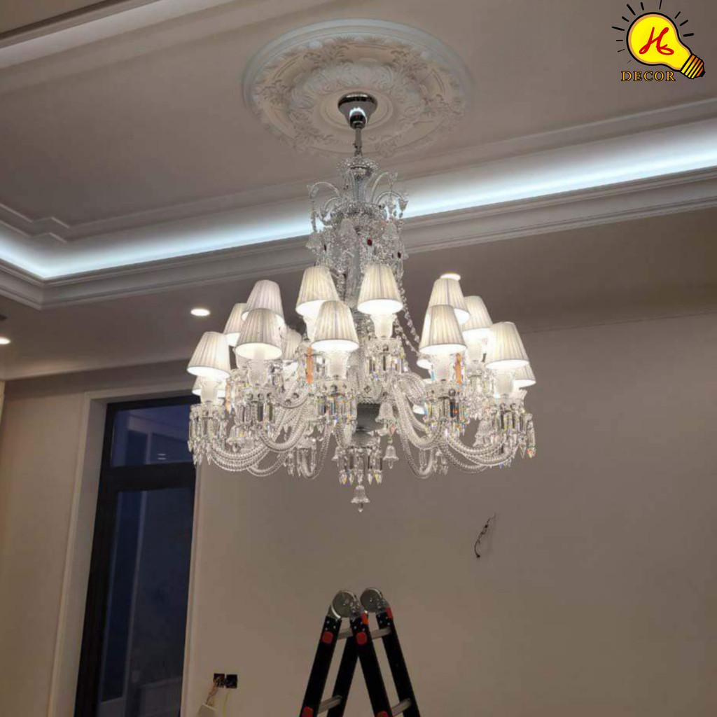 Đèn chùm pha lê trắng 24 tay BACCARAT bản đầy đủ chuông cao cấp phòng khách phong cách bắc âu HQ DECOR (HÀNG NHẬP KHẨU)
