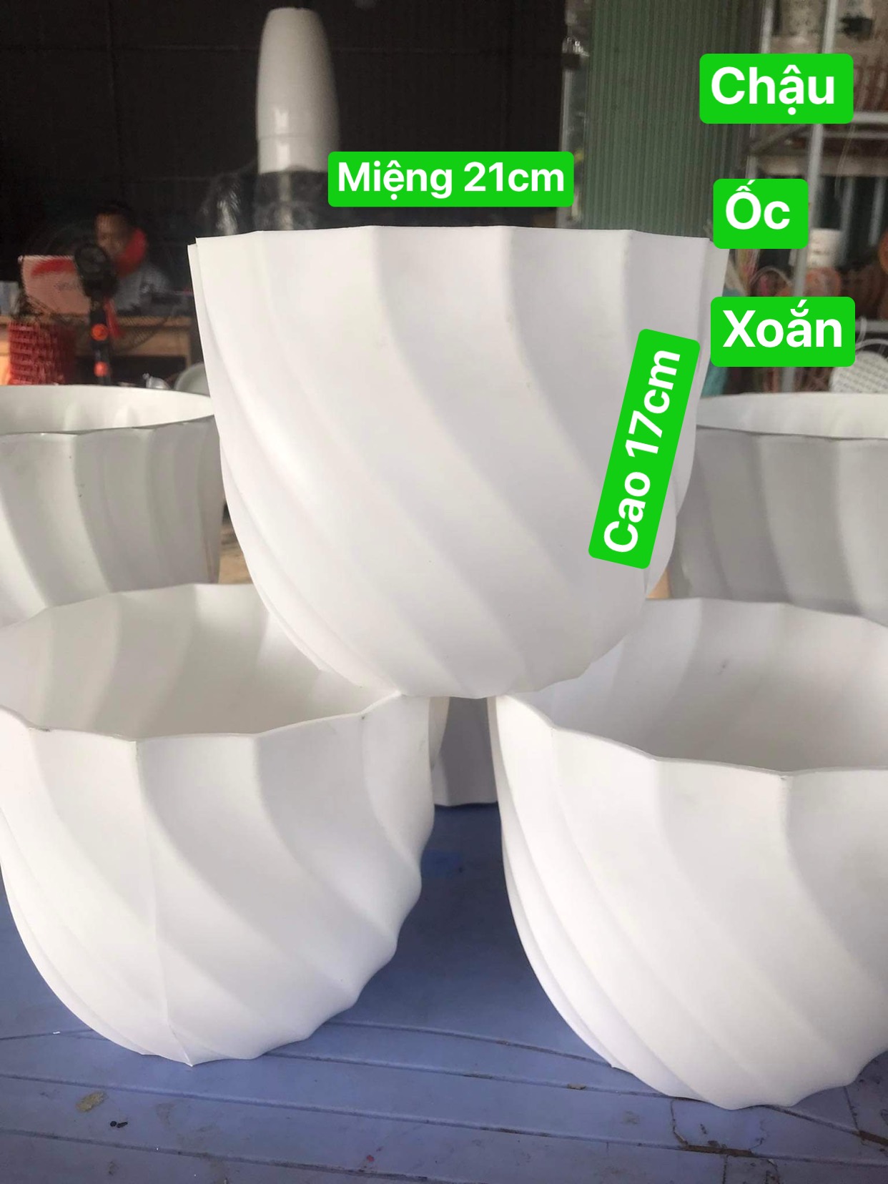 Chậu Trồng Hoa Hình ốc Xoắn mimi Màu Trắng KT 21 x17 X15 cm
