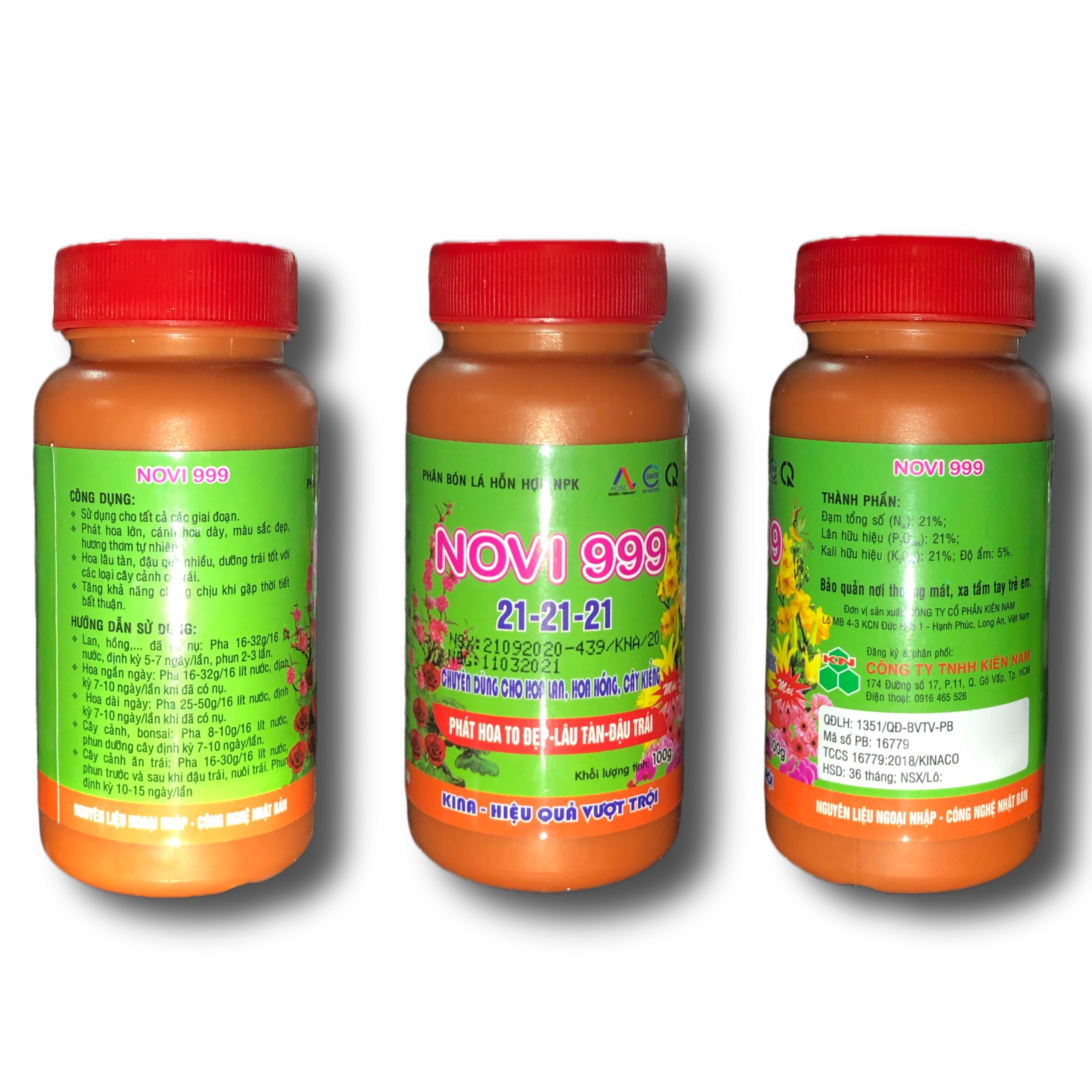 Phân bón lá NOVI 999 21-21-21+TE hoa to đẹp lâu tàn KINA503- 100g