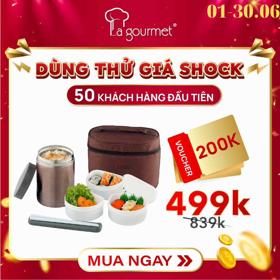 Hộp Giữ Nhiệt La Gourmet Sakura (580ml) + 3 Hộp Nhựa (Có Túi Đựng)