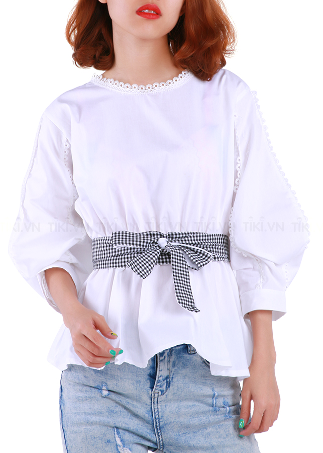 Áo Tay Bồng Phối Ren Buộc Eo Vanass VA01