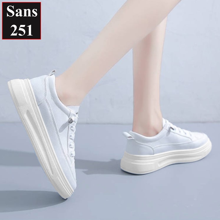 Giày sneaker nữ thể thao Sans251 không cần buộc dây full trắng tăng chiều cao 4cm êm chân size nhỏ 35 đế bằng giá rẻ