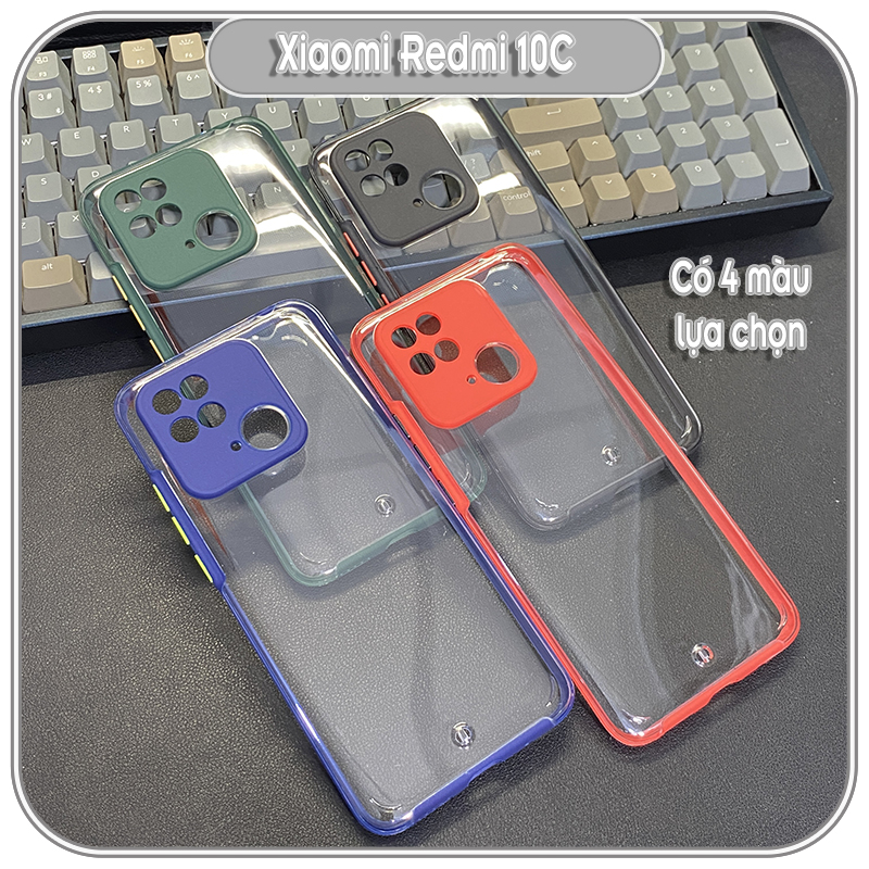 Ốp Lưng cho Xiaomi Redmi 10C PC Trong Suốt Viền Màu Mỏng ,Che Camera
