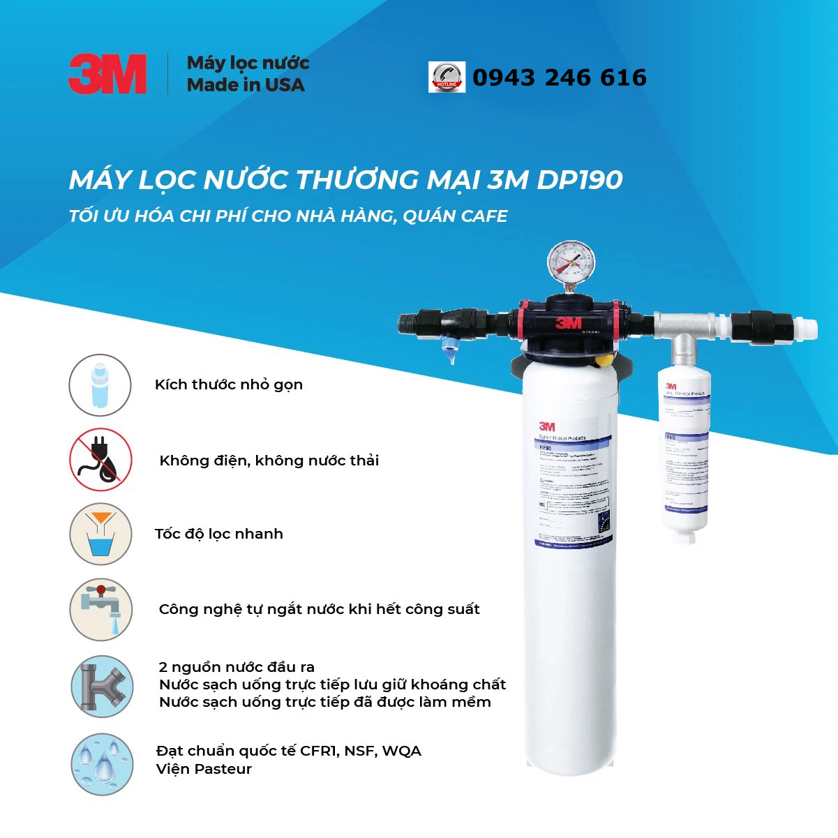 Máy lọc nước dành cho thương mại 3M DP190 - Hàng nhập khẩu - Công suất lớn, không điện