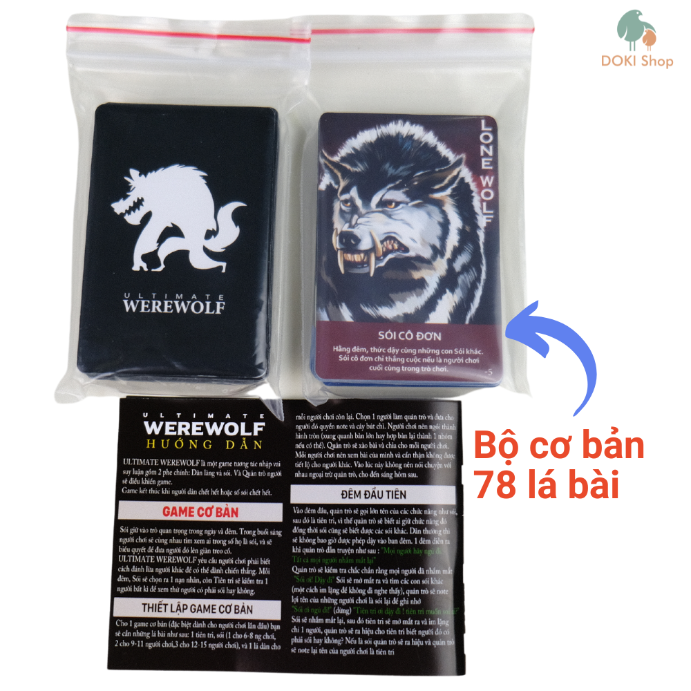 Bài ma sói Việt Hóa 78 lá giá rẻ - Bộ cơ bản + mở rộng Artifacts + bọc bài