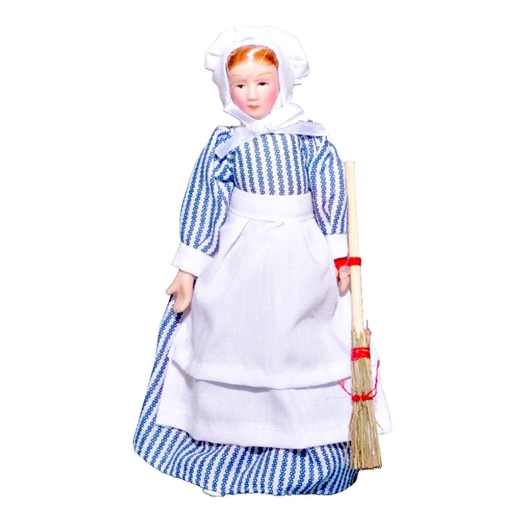 2Pcs Vintage 1:12 Scale Dollhouse Porcelain Doll People Model Little Toys
