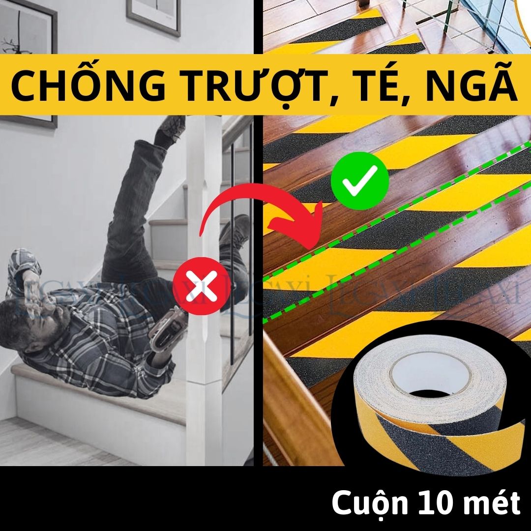 Cuộn Băng Keo Nhám Cát Màu Đen Vàng Chống Trượt Phân Chia Khu Vực Độ Nhám Cao Ma Sát Cao Dán Cầu Thang Legaxi