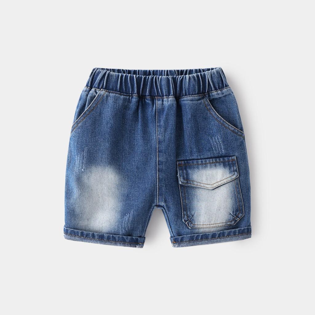 Quần Jeans Cho Bé WELLKIDS Quần Short Cho Bé Họa Tiết Túi Hộp Chất Bò Mềm 032