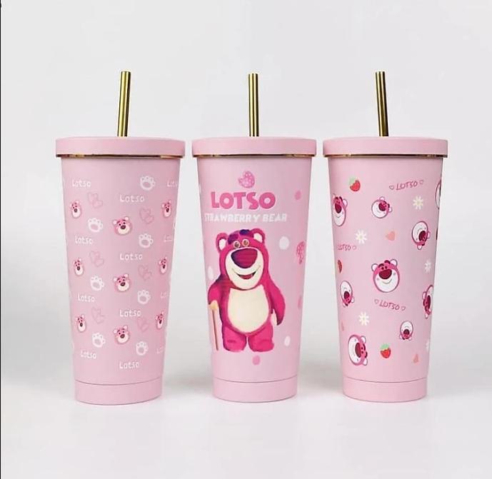 LY GIỮ NHIỆT GẤU DÂU 750ML TẶNG KÈM TÚI VÀ ỐNG HÚT