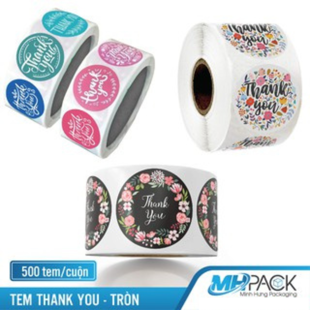 Tem thank you size 38mm cuộn sticker thank you tròn số lượng 500 tem