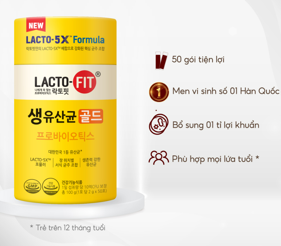 50 Gói Men Vi Sinh LACTO-FIT GOLD Bổ Sung Lợi Khuẩn Cải Thiện Đường Ruột Khỏe Mạnh