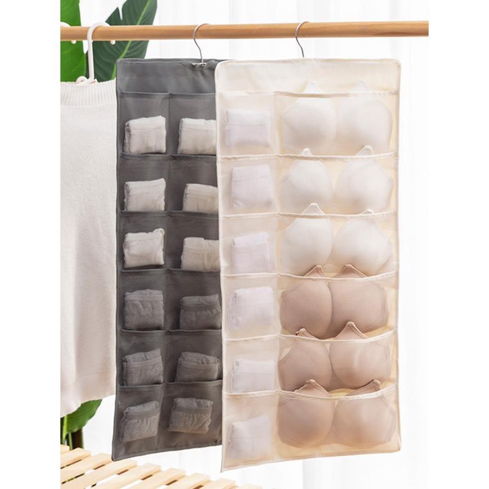Túi vải đựng đồ lót và tất 2 mặt nhiều ngăn có móc treo tiện dụng