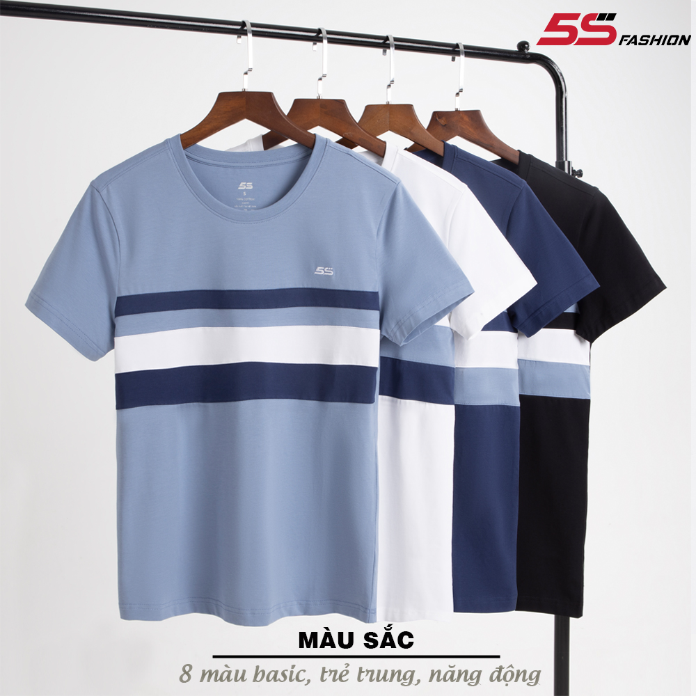 Áo Thun Nam Kẻ Ngực 5S (4 Màu), Chất Liệu 100% Cotton Cao Cấp, Thoáng Mát, Phối Kẻ Màu Trẻ Trung, Lịch Lãm (TSO22068