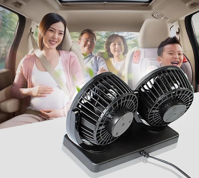 Quạt Đôi Cho Ô Tô Xe Hơi 2in1 - TẶNG MÓC KHÓA GỖ