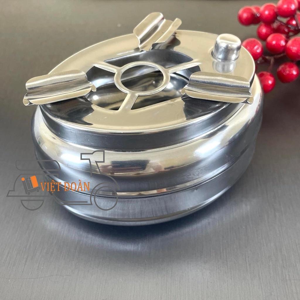 GẠT TÀN INOX 2 NGĂN - Có nút bấm, dày dặn, dễ vệ sinh