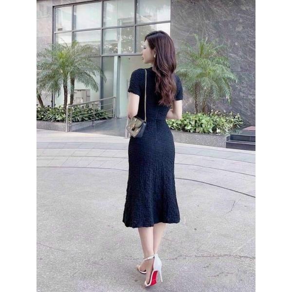 ĐẦM ÔM ĐEN NHÚN ĐÍNH NÚT