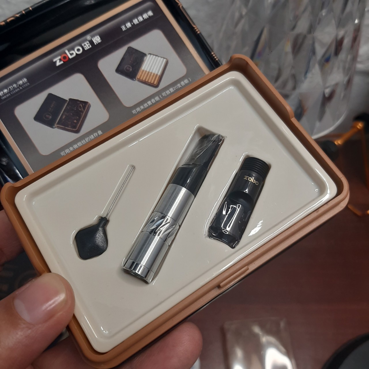 Tẩu thuốc cao cấp kim loại không gỉ ZB056 kèm theo hộp đựng sang trọng đựng điếu